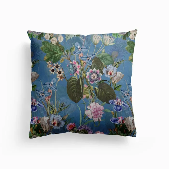 Blue Vintage Exotic Watercolor Garden Canvas Cushion by UtART