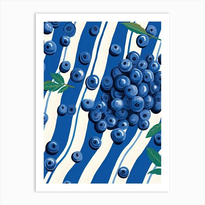 Blueberries Fruit Summer Illustration 4 Art Print by Dreamy Seasons Art