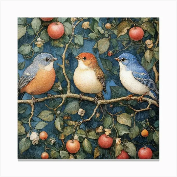 Bluebirds On Apple Tree Art Canvas PrintS by Saiful