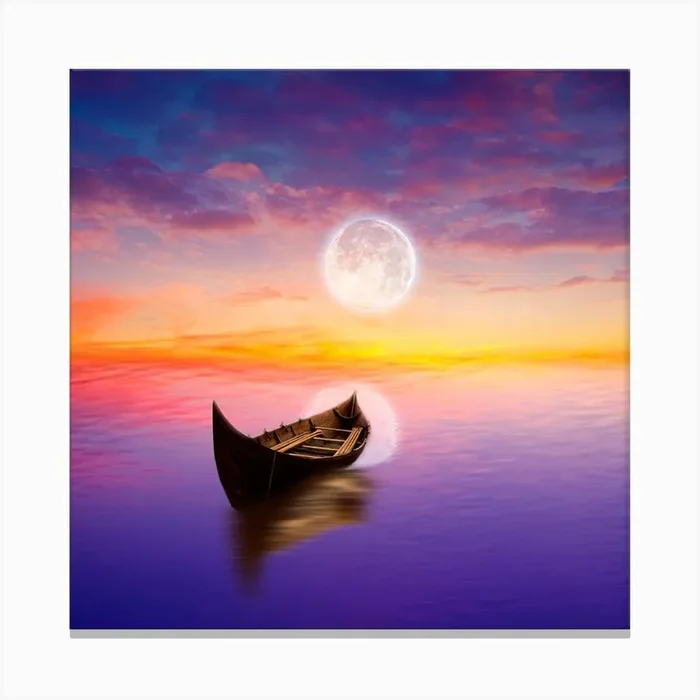 Boat At Sunset Canvas Print by Super_Art