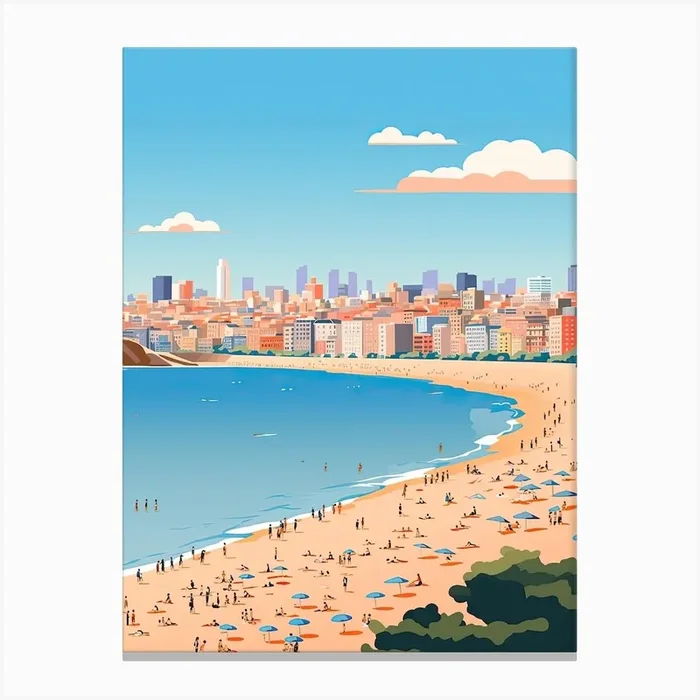 Bondi Beach, Australia, Graphic Illustration 1 Canvas Print by Dreamy Seasons Art