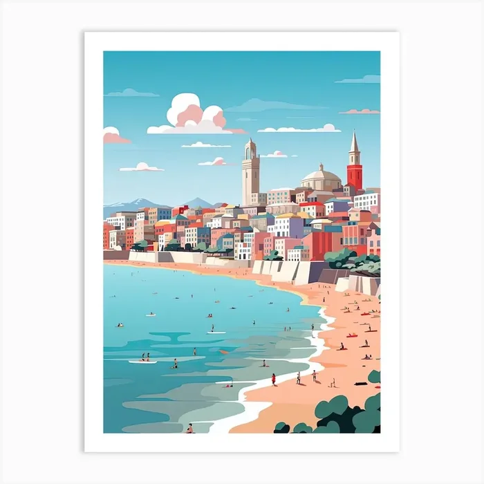 Bondi Beach, Australia, Graphic Illustration 2 Art Print by Dreamy Seasons Art
