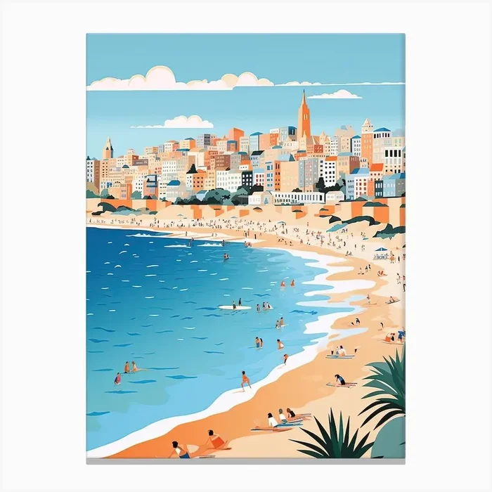 Bondi Beach, Australia, Graphic Illustration 4 Canvas Print by Dreamy Seasons Art