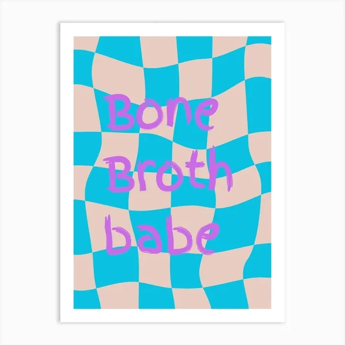 Bone Broth Checkered Blue Art Print by Trendy Wendy