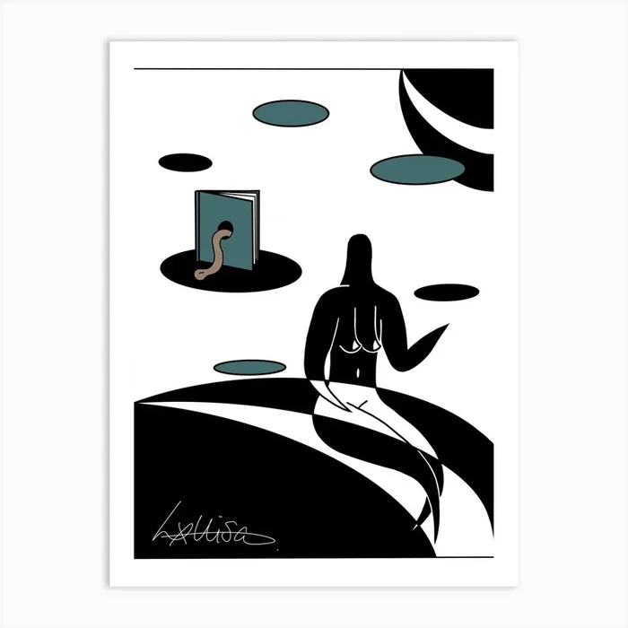 Bookworm Line Art Print by Hxllison Art