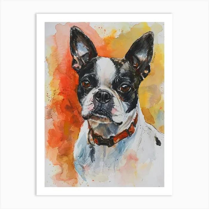 Boston Terrier Watercolor Painting 3 Art Print by Woof and Whiskers