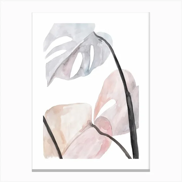 Botanical Illustration Rose Monsteras Canvas Print by Mantika Studio