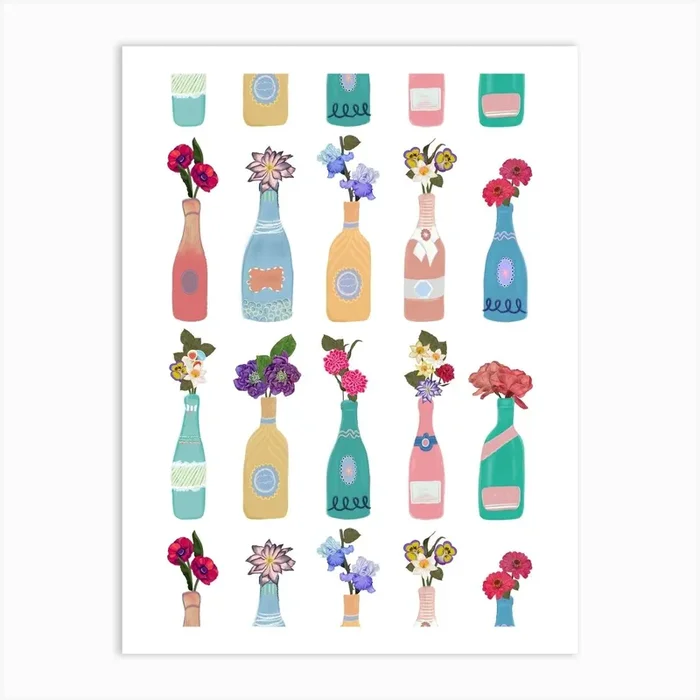 Bottles And Flowers Art Print by Gulsen Gunel