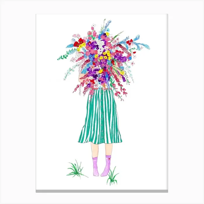 Bouquet Of Flowers Colourful In White Canvas Print by Sally Meier