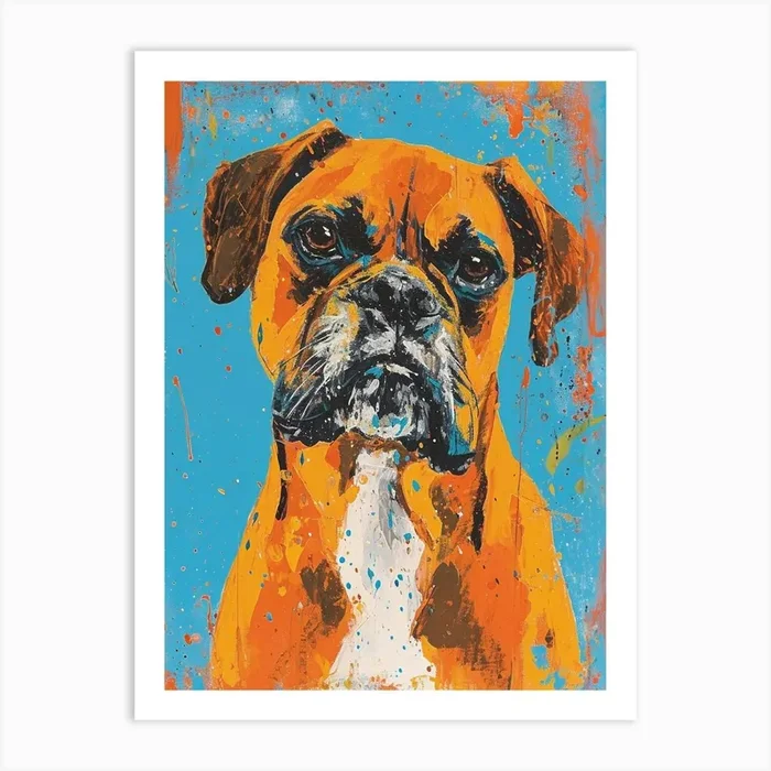 Boxer Acrylic Painting 4 Art Print by Woof and Whiskers