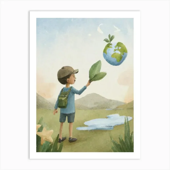 Boy Reaching For Earth Art PrintL by LuciaGeorge