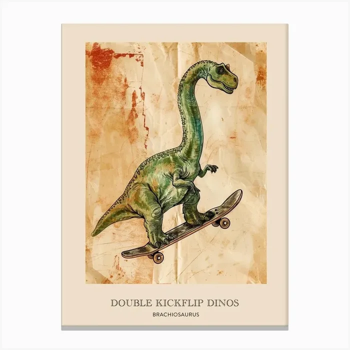 Brachiosaurus Vintage Dinosaur Poster 1 Canvas Print by Dino Delights