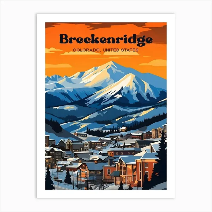 Breckenridge Colorado USA Skiing Modern Travel Illustration Art Print by Wanderscape Travel Art