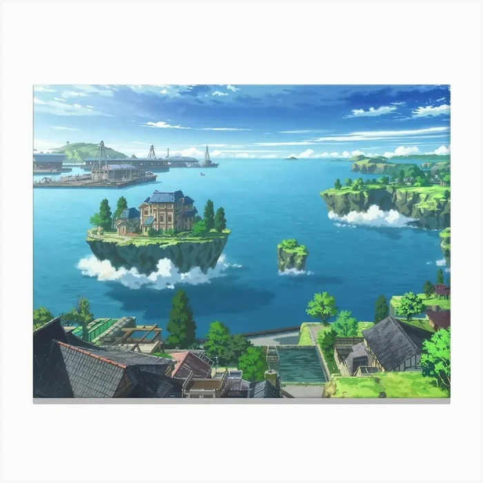 Bright Liyue Harbor With Dragonspine And Floating Islands 1 Canvas Print by shoopshirt