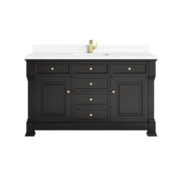 Brookfield 60 ” Single Vanity, Black Onyx w/ Single Hole 3 CM White Zeus Silestone® Top & Backsplash