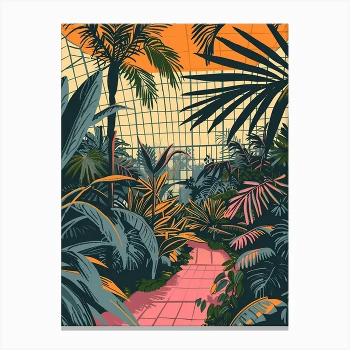 Brooklyn Botanic Garden New York Colourful Silkscreen Illustration 3 Canvas Print by PixelPerfect