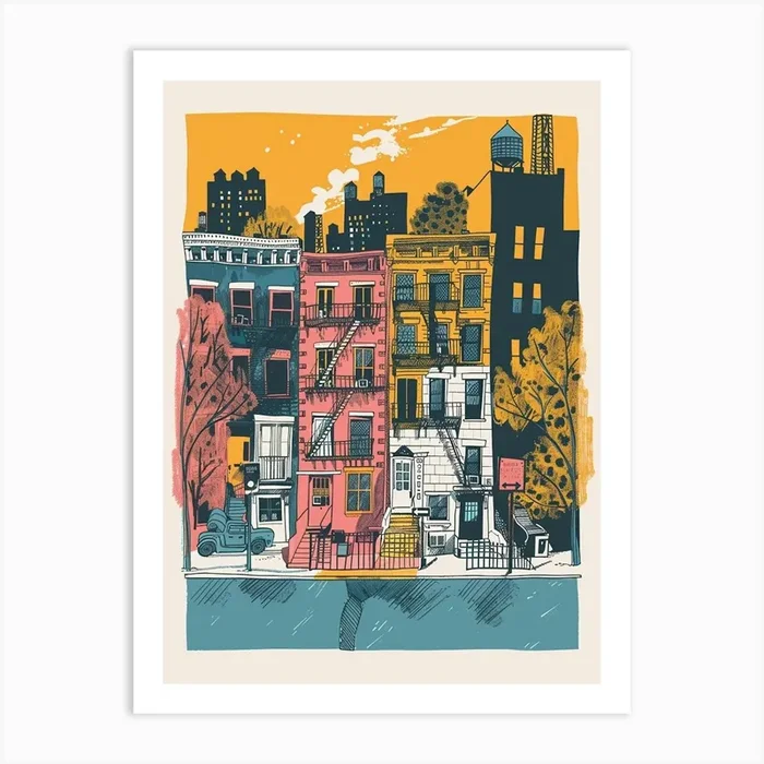 Brooklyn New York Colourful Silkscreen Illustration 1 Art Print by PixelPerfect