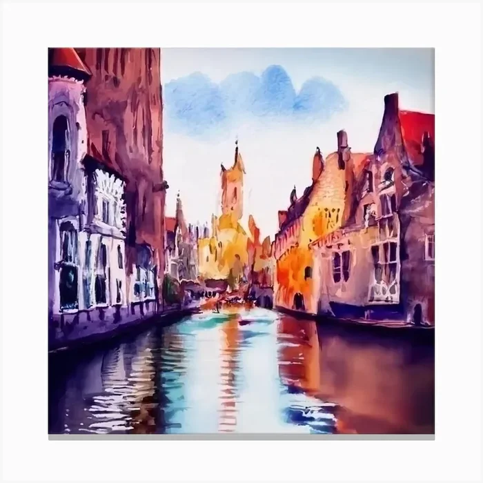 Bruges Canal Painting Canvas Print by AleR2007