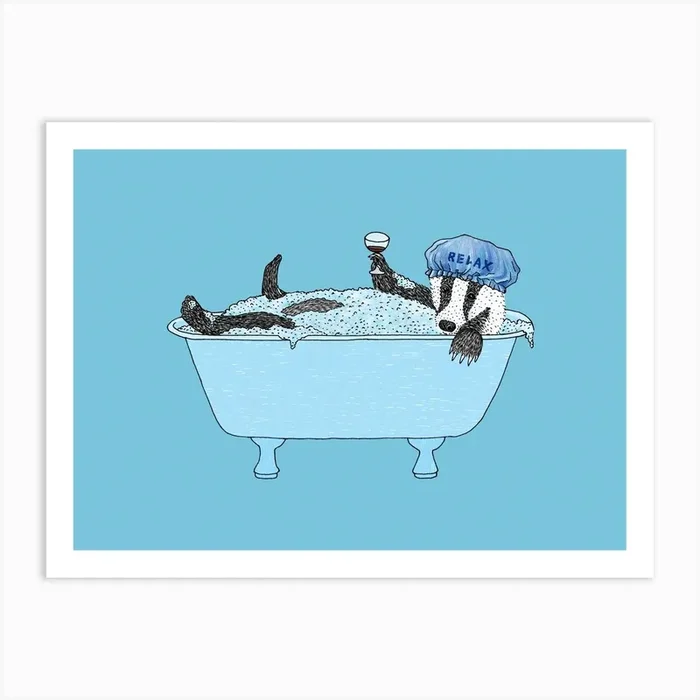 Bubble Bath Badger Art Print by Martina Scott