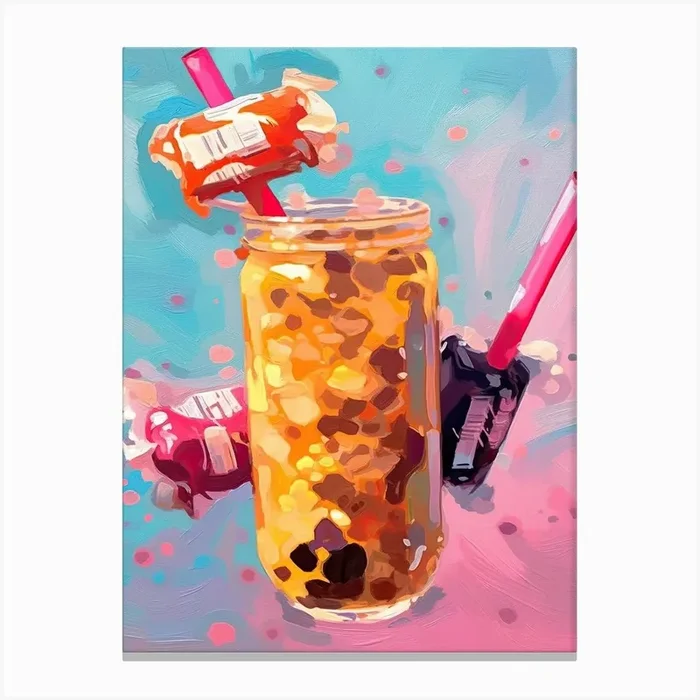 Bubble Tea Oil Painting 1 Canvas Print by PopArt Pals