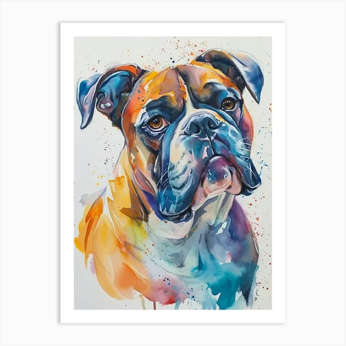 Bulldog Watercolor Painting 1 Art Print by Woof and Whiskers