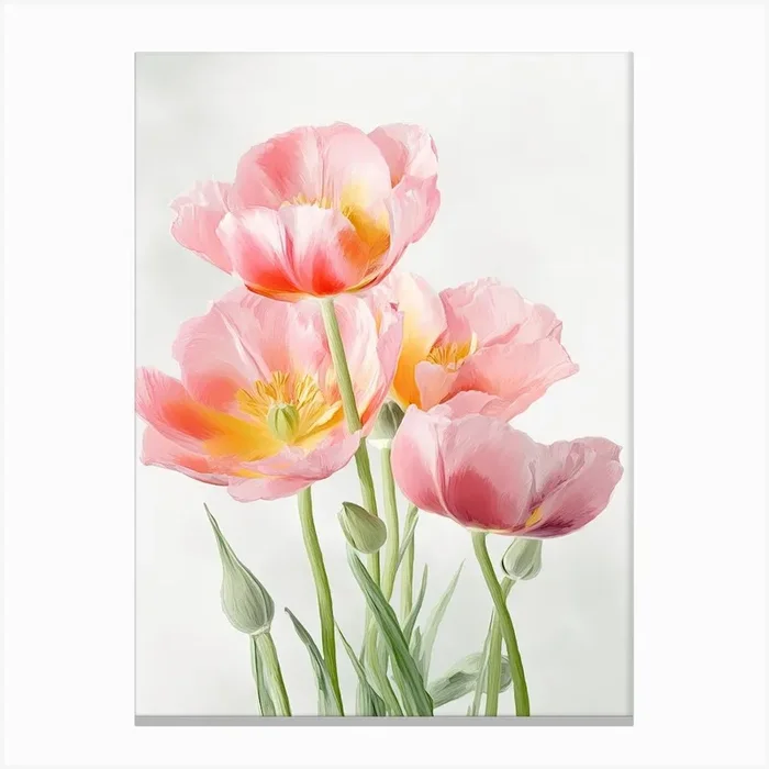 Bunch Of Tulips Flowers Acrylic Painting In Pastel Colours 7 Canvas Print by Fusion Designs