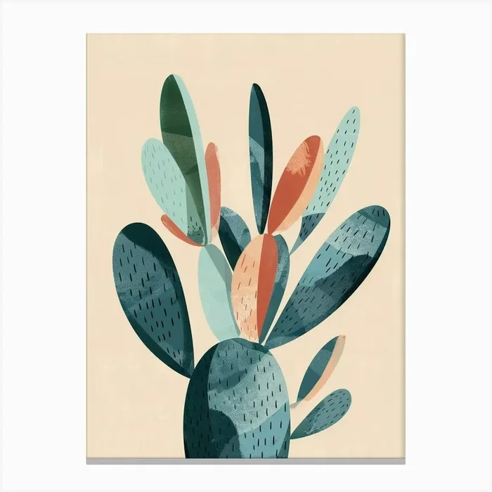 Bunny Ear Cactus Minimalist Abstract Illustration 1 Canvas Print by Petal Pigments