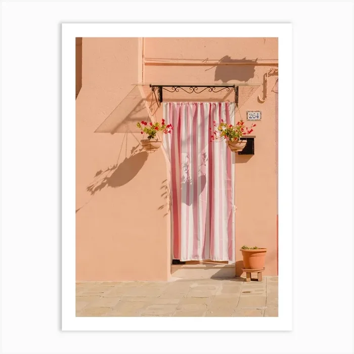 Burano Blush House With Flowers Art Print by Nina’s Clicks