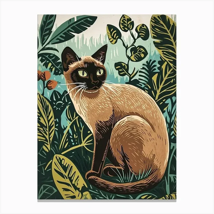 Burmese Cat Relief Illustration 4 Canvas Print by Woof and Whiskers