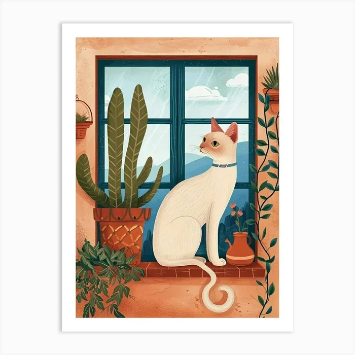 Burmese Cat Storybook Illustration 3 Art Print by Woof and Whiskers
