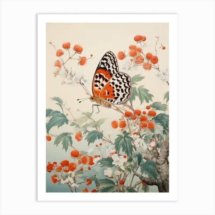 Butterfly In The Wild Japanese Style Painting Art Print by Whimsical Meadows