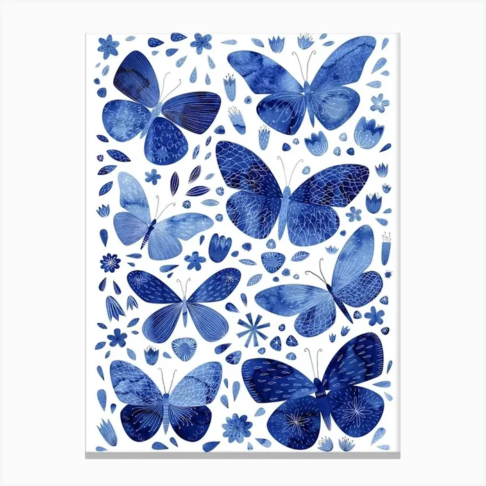 Butterfly Watercolor Indigo Blue Canvas PrintNS by Nic Squirrell