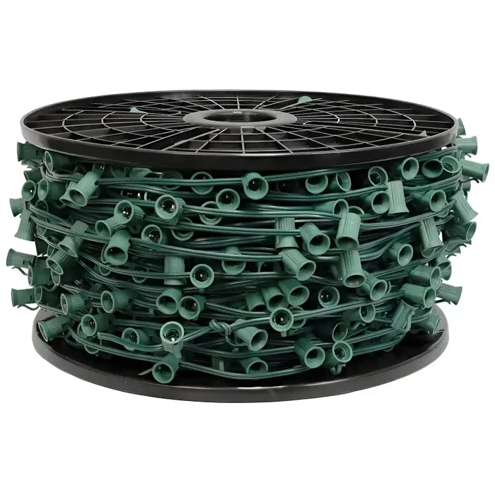 C7 Christmas Light Socket Spool, Light Line, 500′, 12 ” Spacing, Green Wire