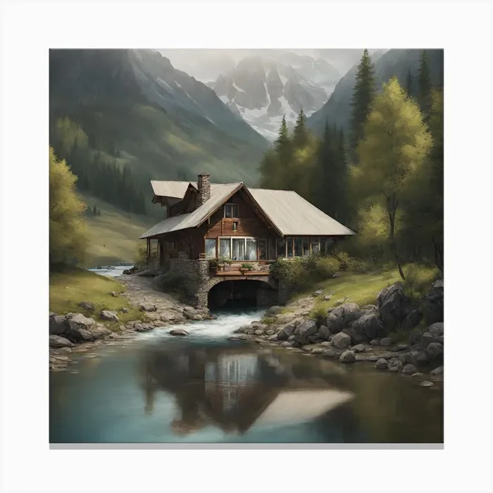 Cabin In The Mountains Canvas Print by HaithemSoftThreads