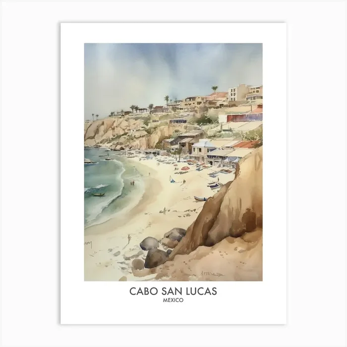 Cabo San Lucas 1 Watercolour Travel Poster Art Print by Fusion Designs