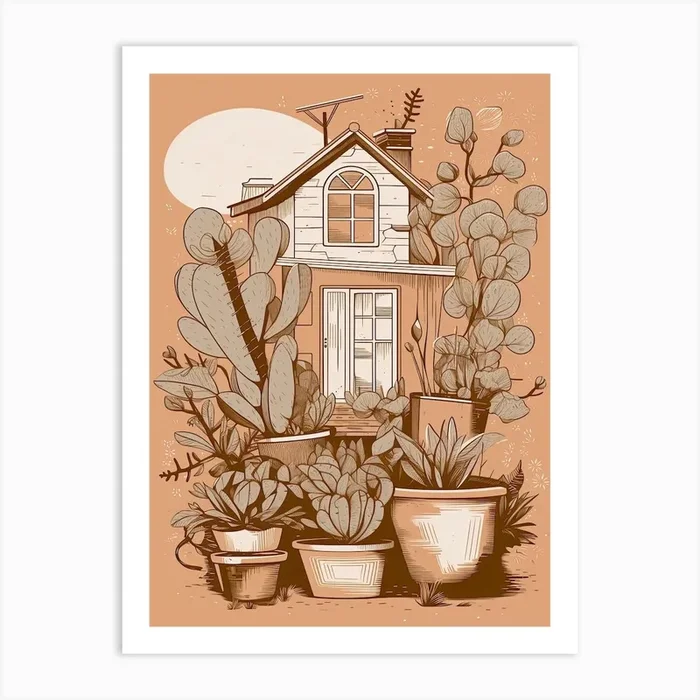 Cacti House Illustration 1 Art Print by Prickly Pear Art