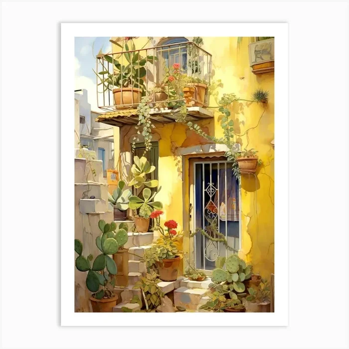 Cactus Garden Mediterranean Painting Art Print by Artsy Bessy