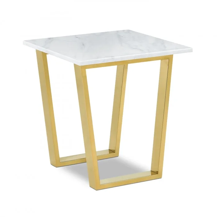 Cameron Marble Veneer Top And Gold Steel Base End / Side Table