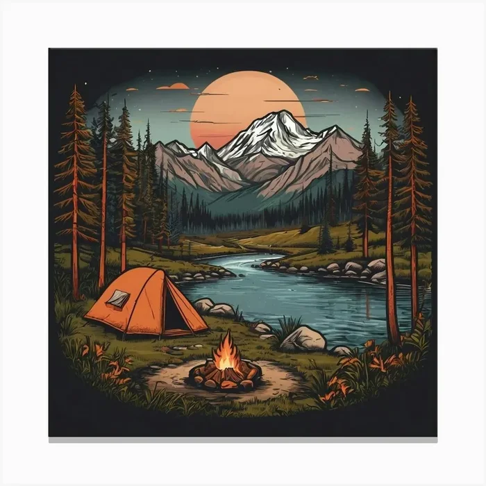 Campfire In The Mountains Canvas Print by Arooja