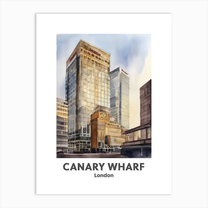 Canary Wharf, London 4 Watercolour Travel Poster Art Print by Fusion Designs
