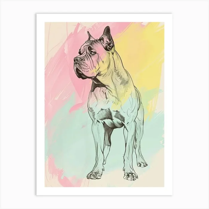 Cane Corso Dog Pastel Line Painting 2 Art Print by Woof and Whiskers