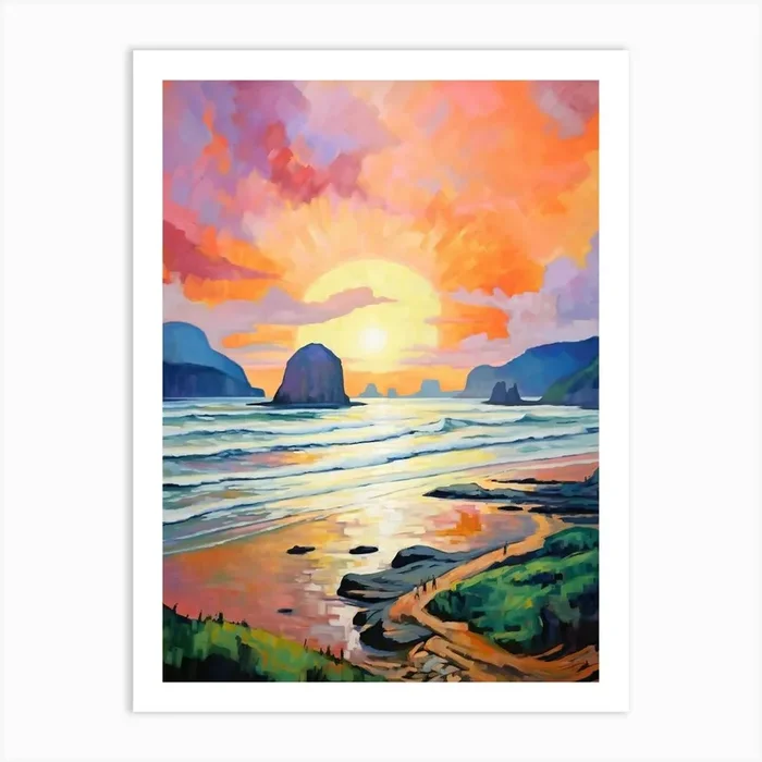 Cannon Beach Washington Retro Pop Art 5 Art Print by PixelPerfect