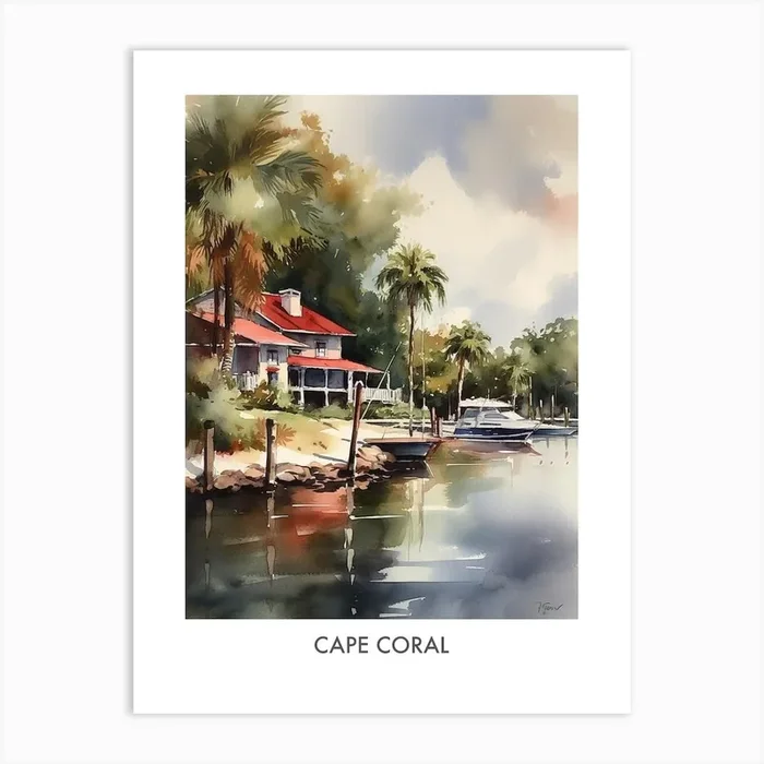 Cape Coral Watercolor 1 Travel Poster Art Print by Fusion Designs