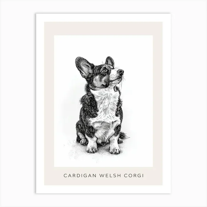 Cardigan Welsh Corgi Line Sketch 1 Poster Art Print by Woof and Whiskers