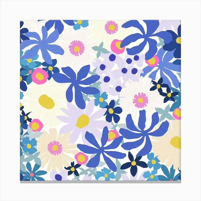 Caribbean Garden In Blue Square Canvas Print by Marissa Huber