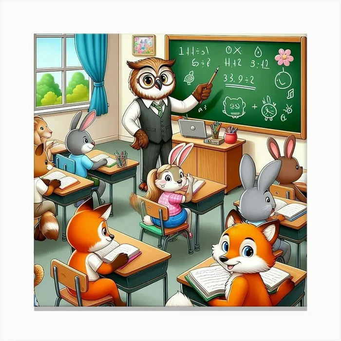 Cartoon Owls In Classroom Canvas PrintA by Aurora25