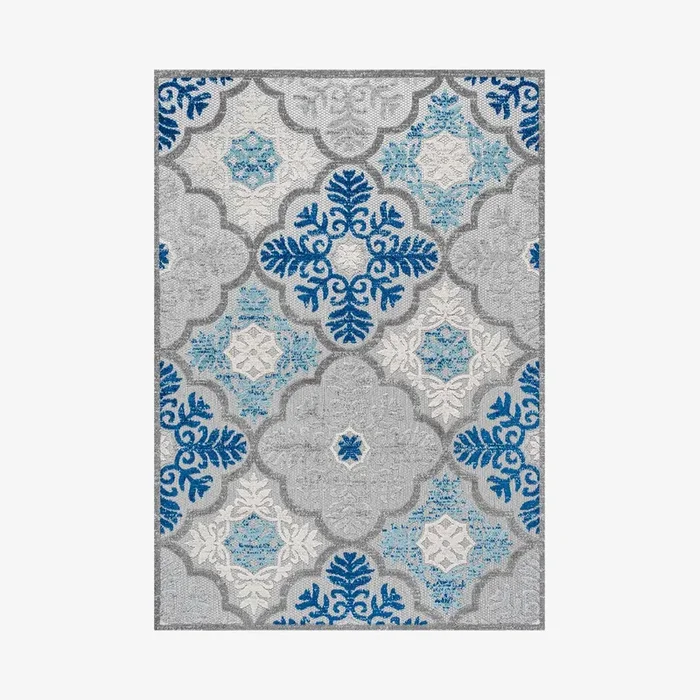 Cassis Ornate Ogee Trellis High-Low Indoor Outdoor Area Rug – Light Gray / Blue by JONATHAN Y