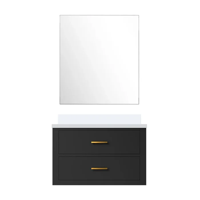 Castor 30 in W x 22 in D Black Single Bath Vanity White Quartz Countertop and 28 in Mirror