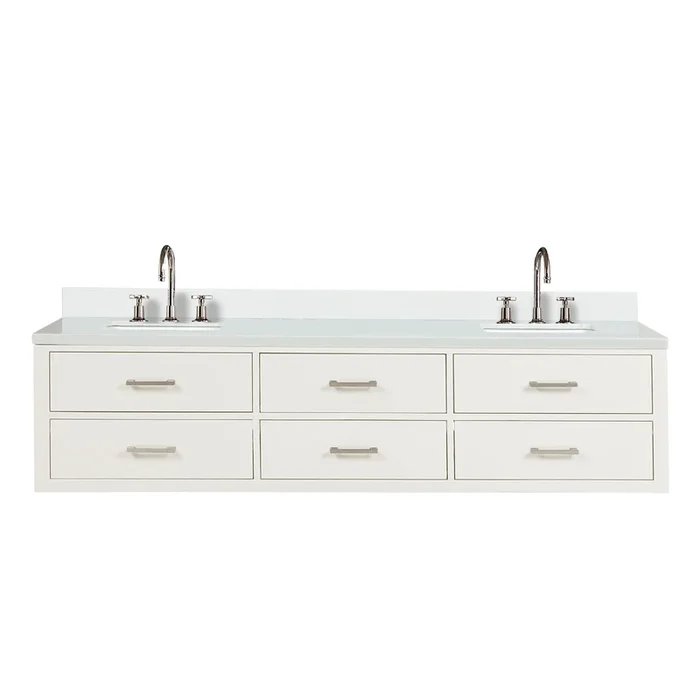 Castor 80 in W x 22 in D White Double Bath Vanity, White Quartz Top, and Faucet Set