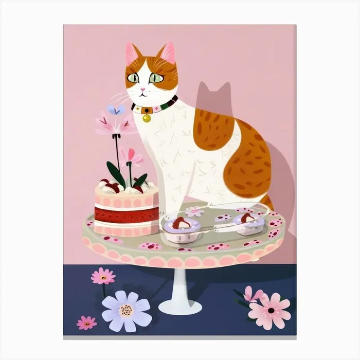 Cat And A Trifle Cake 7 Canvas Print by Purrfect Plates